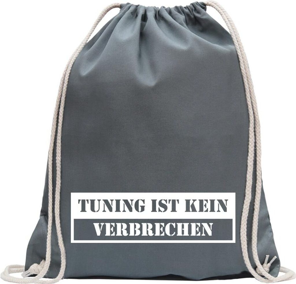 Kiwistar - Turnbeutel - stahlgrau - Tuning ist kein Verbrechen - Fun Rucksack Sport Beutel Gymsack Baumwolle mit Ziehgurt