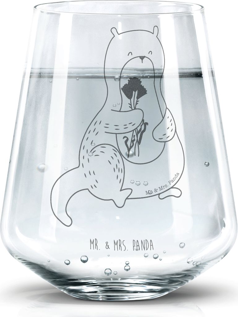 Mr. & Mrs. Panda Glas Otter Blumenstrauß - Transparent - Geschenk, Geschenkglas, Süß, Seeotter, Tumbler, Trinkglas, Niedlich, See, Wasserglas
