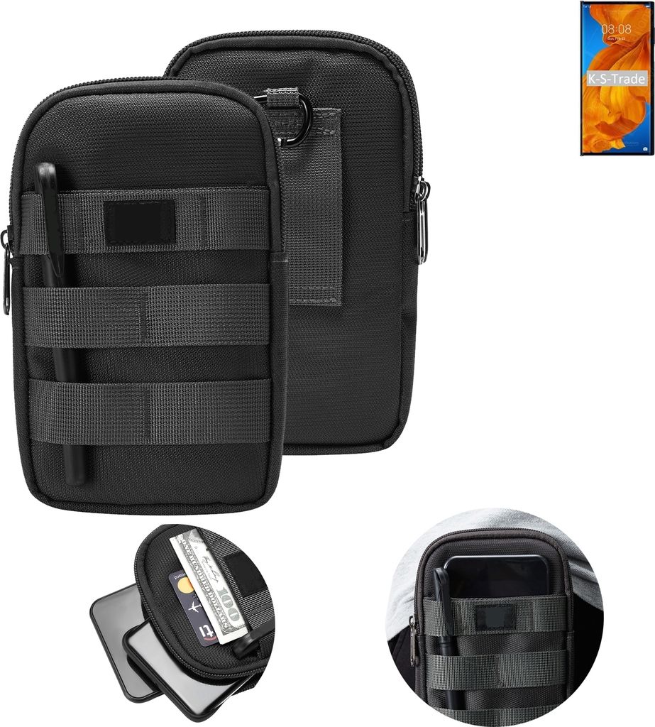 K-S-Trade Holster Gürtel Tasche kompatibel mit Huawei Mate Xs Handy Tasche Schutz Hülle dunkel-grau viele Fächer, 1x