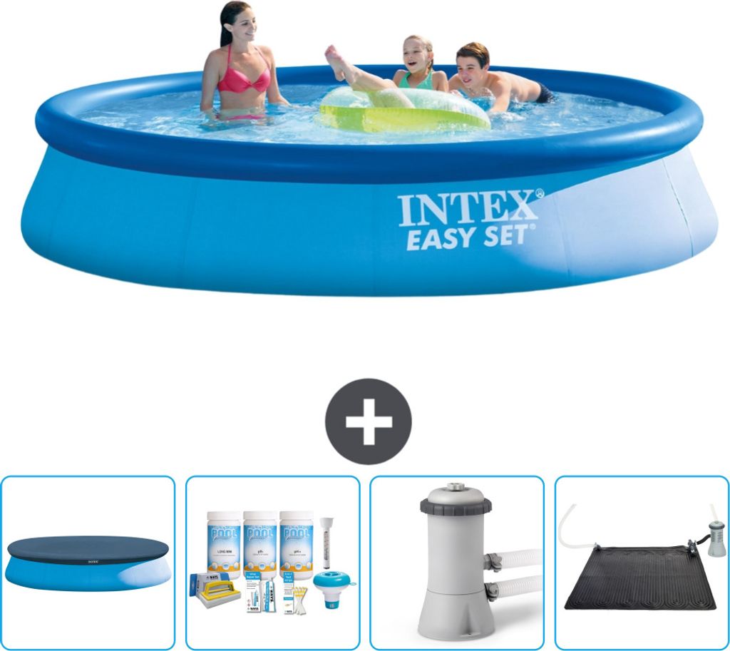Intex runder aufblasbarer Easy Set-Pool – 396 x 84 cm – Blau – im Lieferumfang enthalten Abdeckung - Wartungspaket - Filterpumpe für Schwimm...
