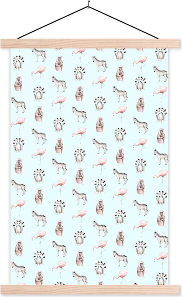 MuchoWow Textilposter Tiere - Muster - Pastell 60x90 cm mit holzfarbenen Rahmen - Textil