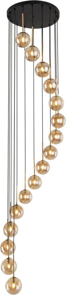 Hängeleuchte Metall Rauchglas G9 B: 50 cm H: max. 240 cm in Schwarz Bernstein Gold Kugel Schirm Modern