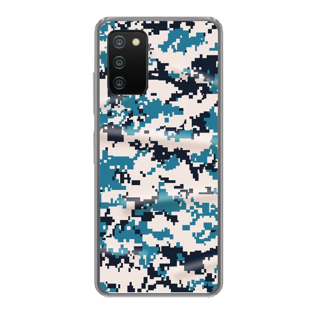 MuchoWow Handyhülle Schutzhülle Hülle für Samsung Galaxy A03s Blaues und weißes Camouflage-Muster Silikon Softcase Handy Hülle - Schutz