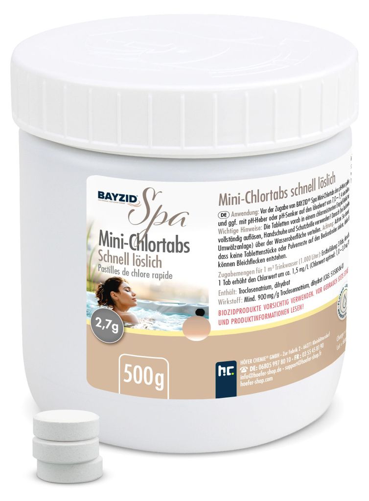1x500 g BAYZID® SPA Mini 2,7g pH-neutrale Chlortabs, Produktbild 