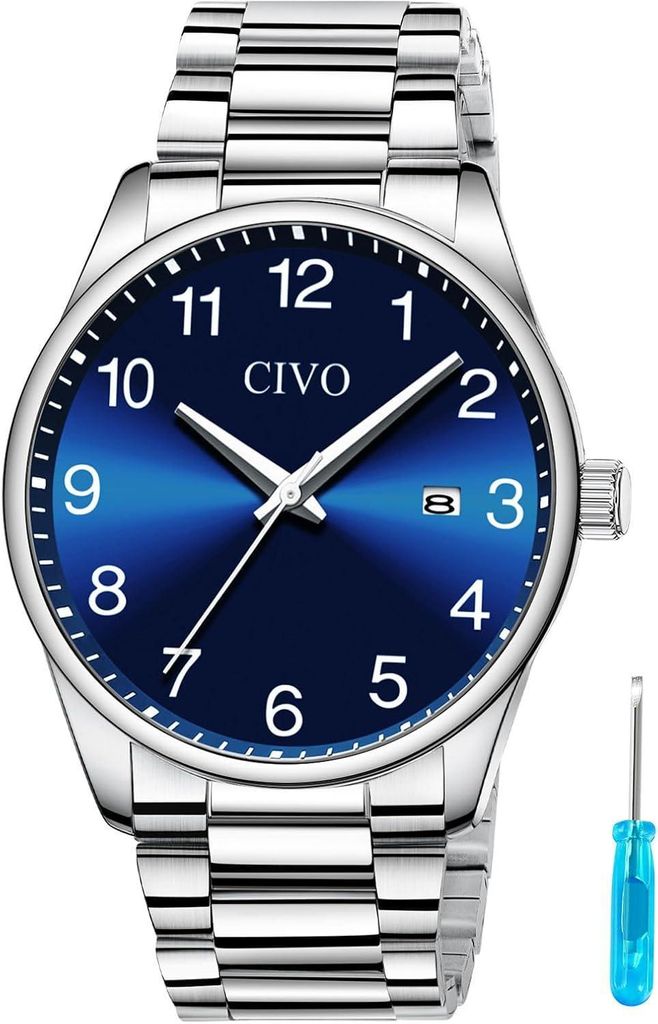 Watch Herren Edelstahl Armbanduhr: Analog Klassische Wasserdicht Herrenuhren mit Datum - Geschenke Quaruhr für Business Männer