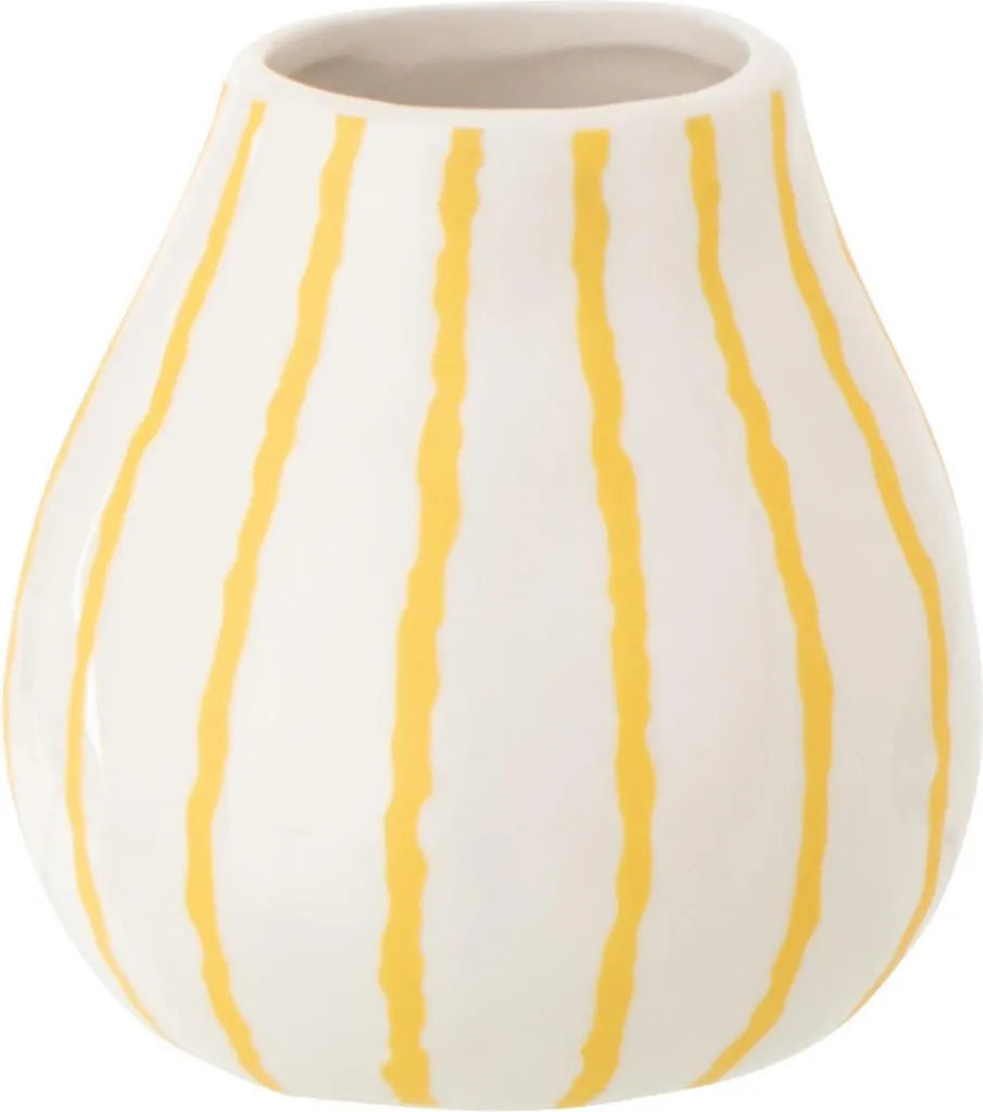Vase décoratif rayé jaune et blanc J-Line en dolomite pour fleurs fraîches