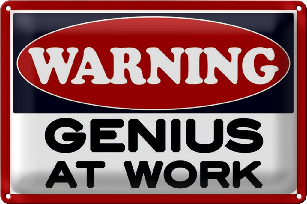 Blechschild Spruch 40x30cm Warning Genius at work