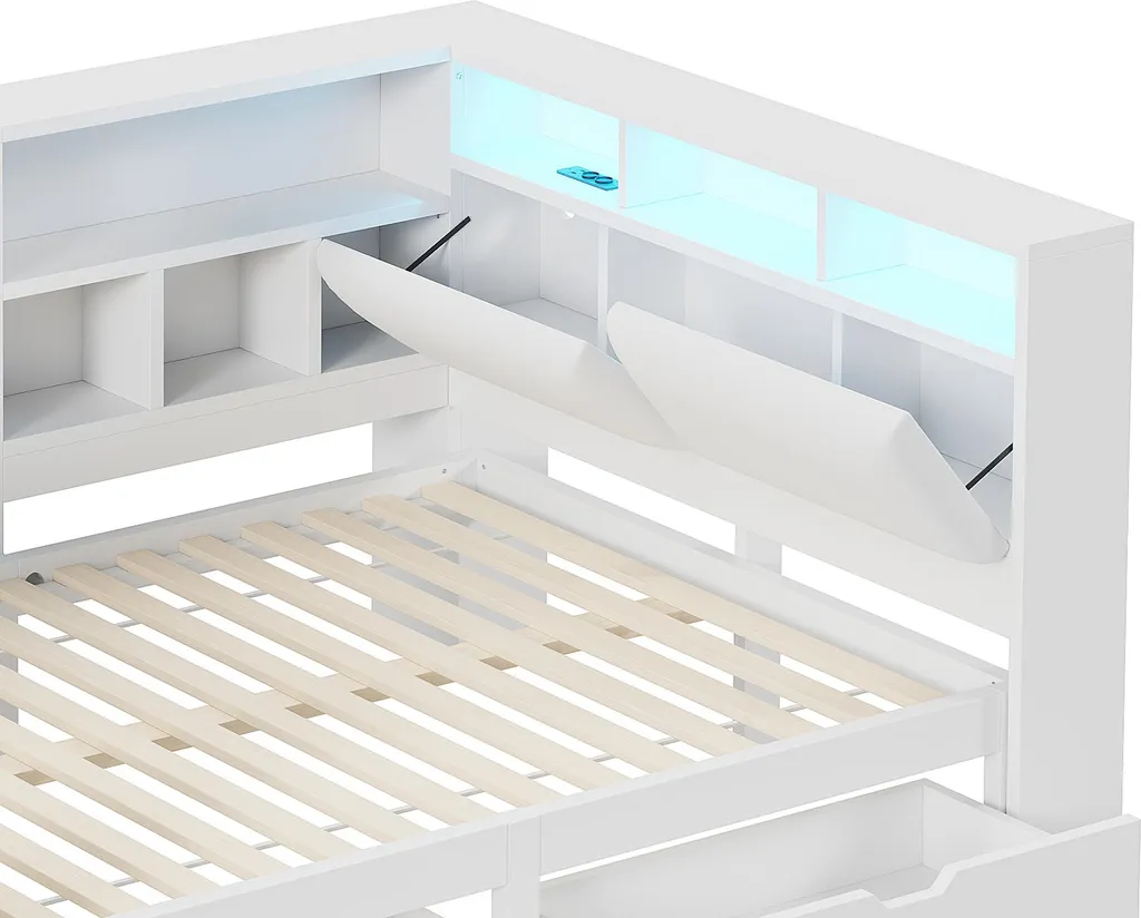 Lit Banquette 140x200 Bureau Intégré : Solution Rangement et LED - 4