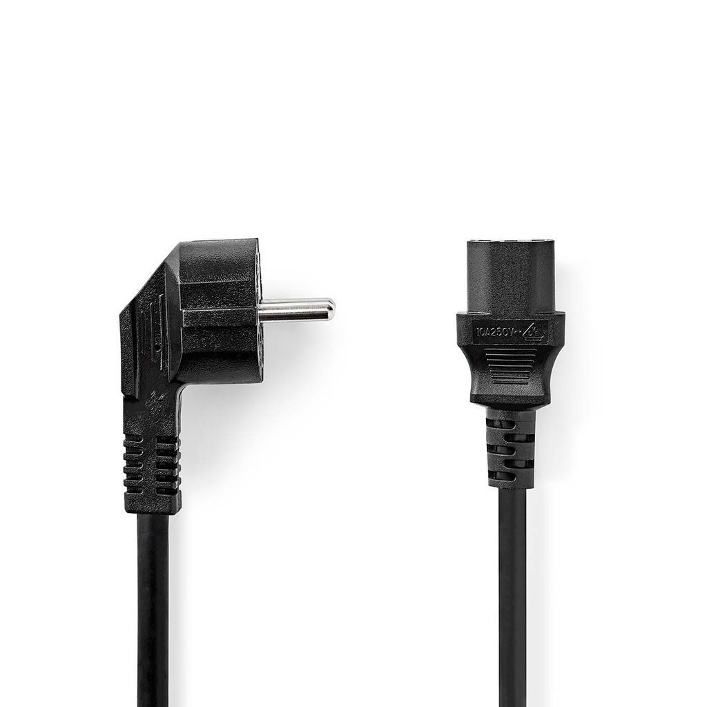 Nedis Stromkabel - Schutzkontaktstecker - IEC-320-C13 - Abgewinkelt - Gerade - Vernickelt - 2.00 m - Rund - PVC - Schwarz - Label