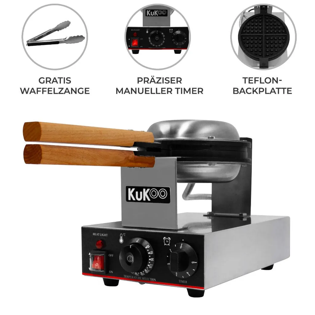 Gaufrier 1000W anti-adhésif Gastro haute performance à fonction rotative