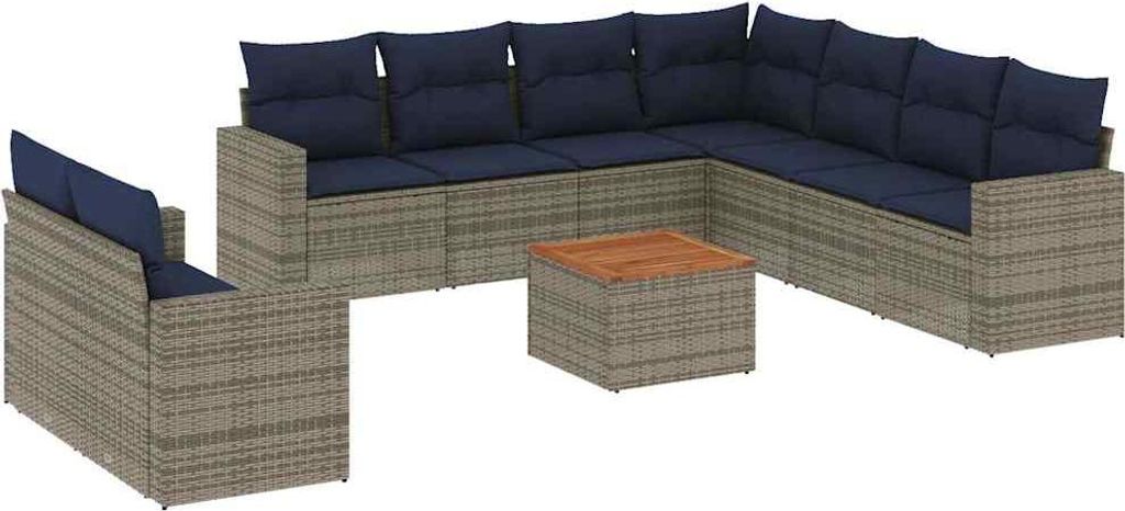 vidaXL 10-tlg. Garten-Sofagarnitur mit Kissen Grau Poly Rattan