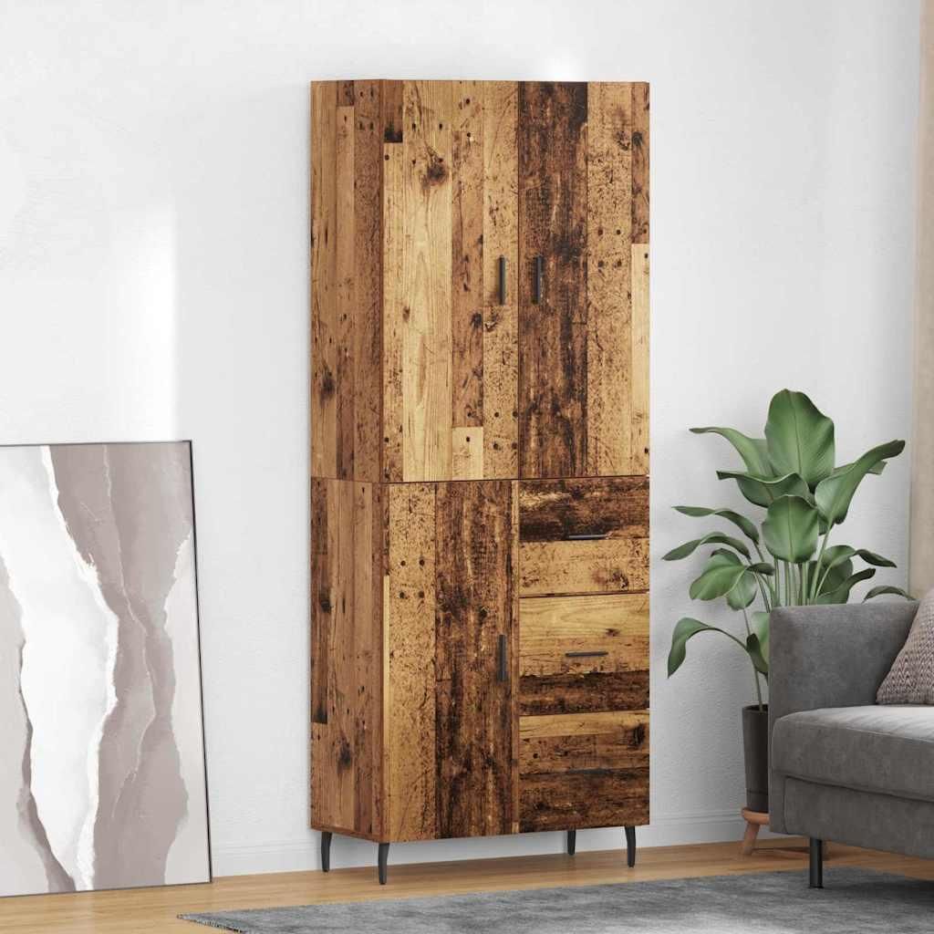 Design Highboard Altholz 69,5x34x180cm Engineered Wood und Glas - Kommoden 2025Neu 1307705
