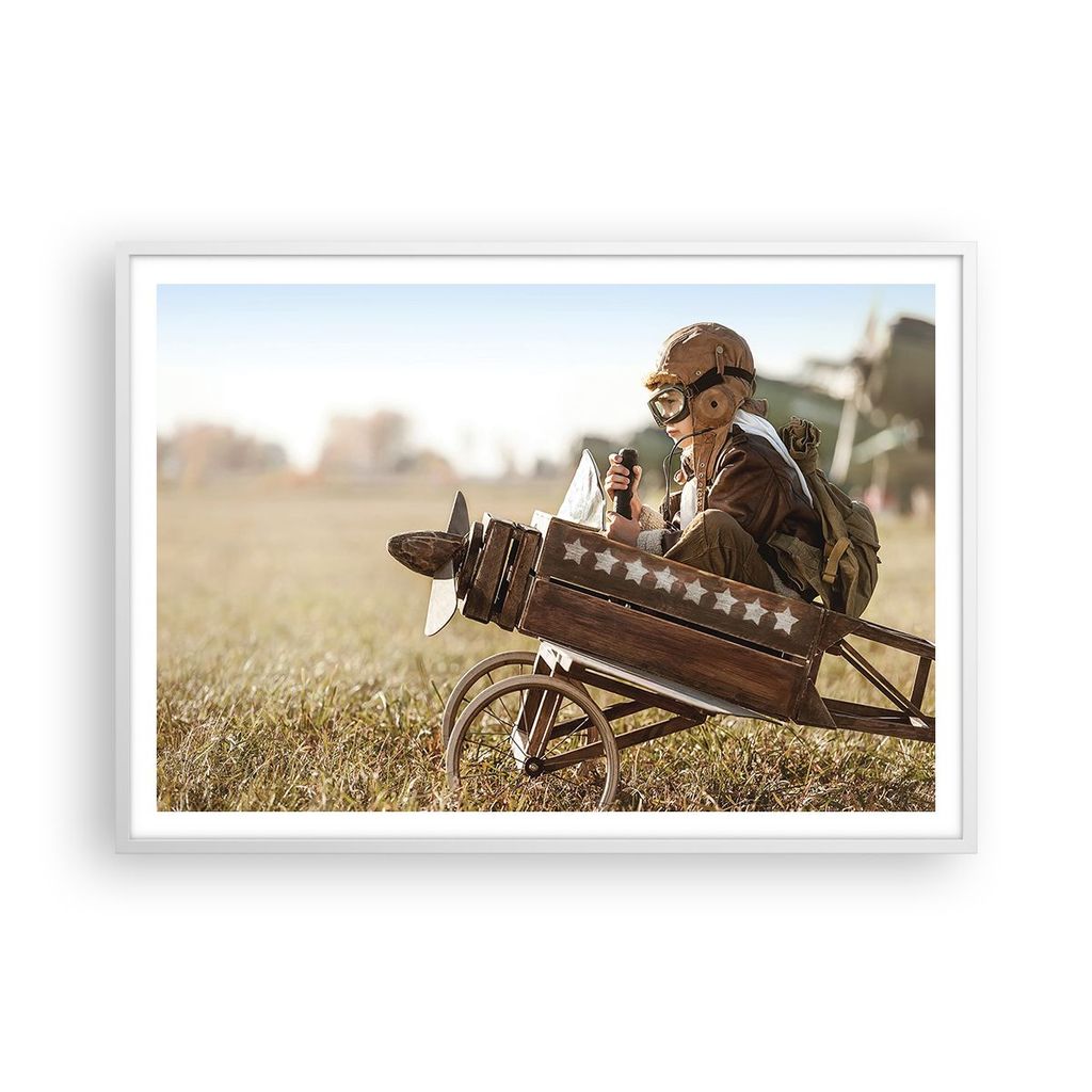 Gerahmtes Poster - Weißer Rahmen - Kindheit Flugzeug Spielzeug - 100x70 cm - Wand Bild - Wanddeko - Wandbilder - Kunstposter - Wandposter - Bilder...