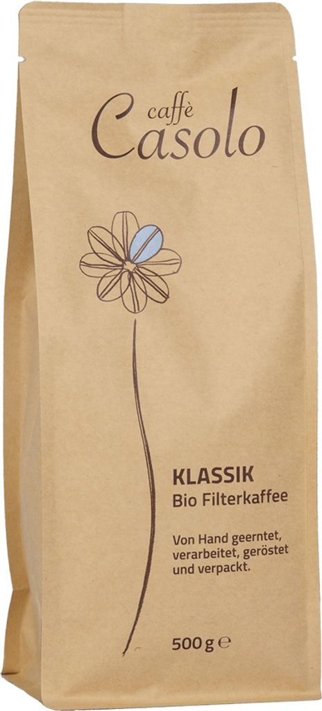 Caffè Casolo Klassik gemahlen 500g bioer EM-Kaffee aus Direktimport aus Südindien, in Deutschland schonend geröstet