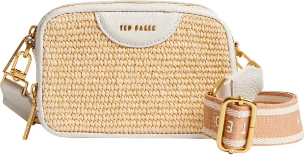 Sac caméra Ted Baker Baria en faux raphia écru avec bandoulière webbing