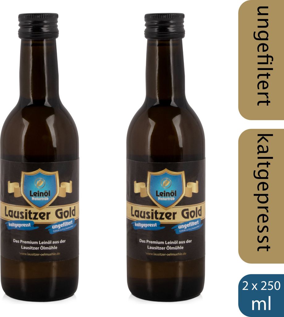 2 x  Lausitzer Leinöl - Lausitzer Gold (kaltgepresstes ungefiltertes Premium Leinöl), 2x 250ml