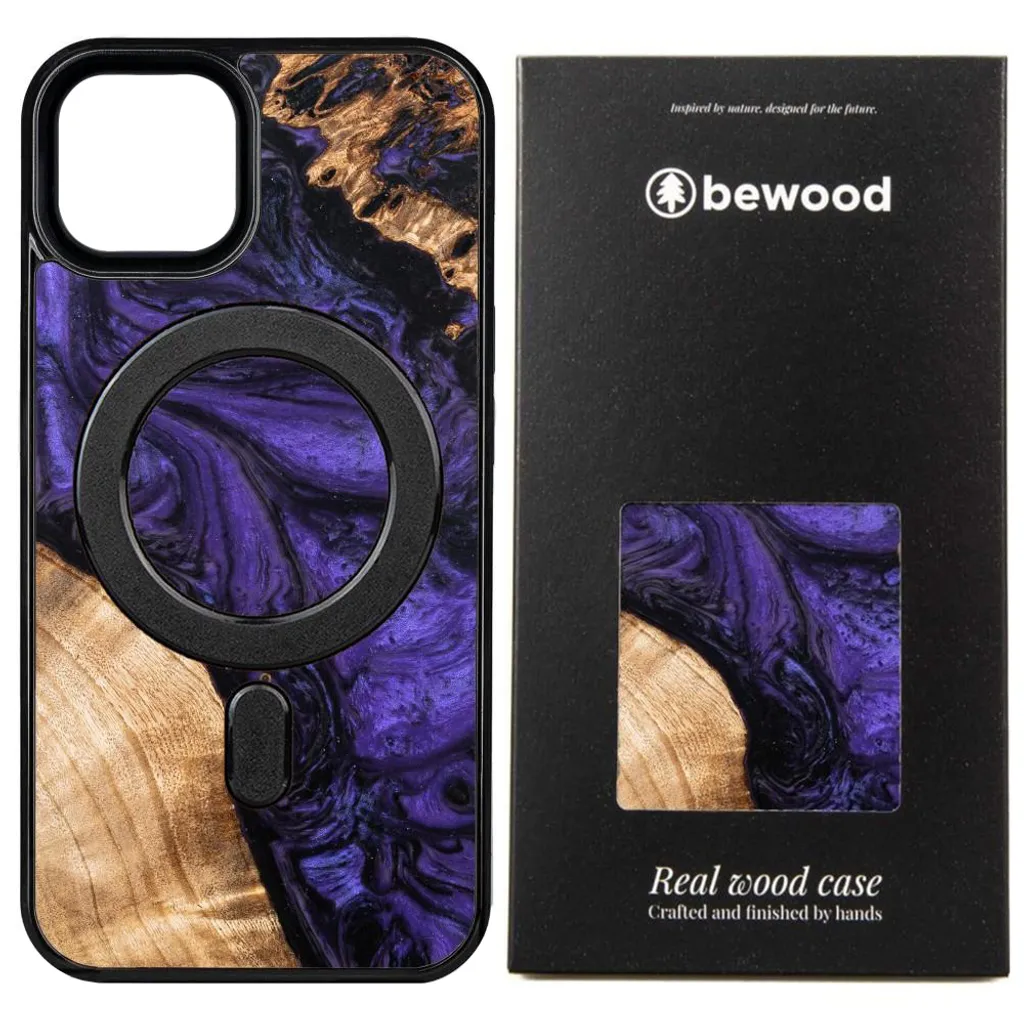 Cover MagSafe iPhone 13 Pro Bewood Unique Violet Legno e Resina