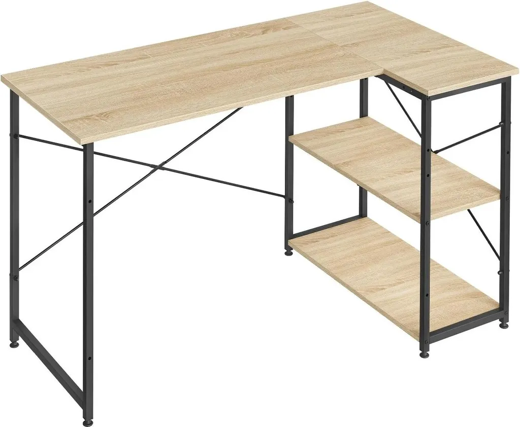 Bureau de télétravail en L 120cm pour petit espace chêne clair et noir