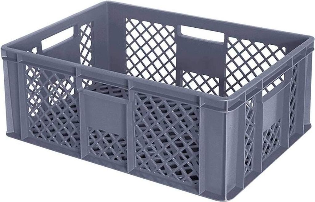 54 Stück Eurobehälter durchbrochen/Bäckerkiste, LxBxH 600 x 400 x 240 mm, PE-HD, lebensmittelecht, grau, Palettenware