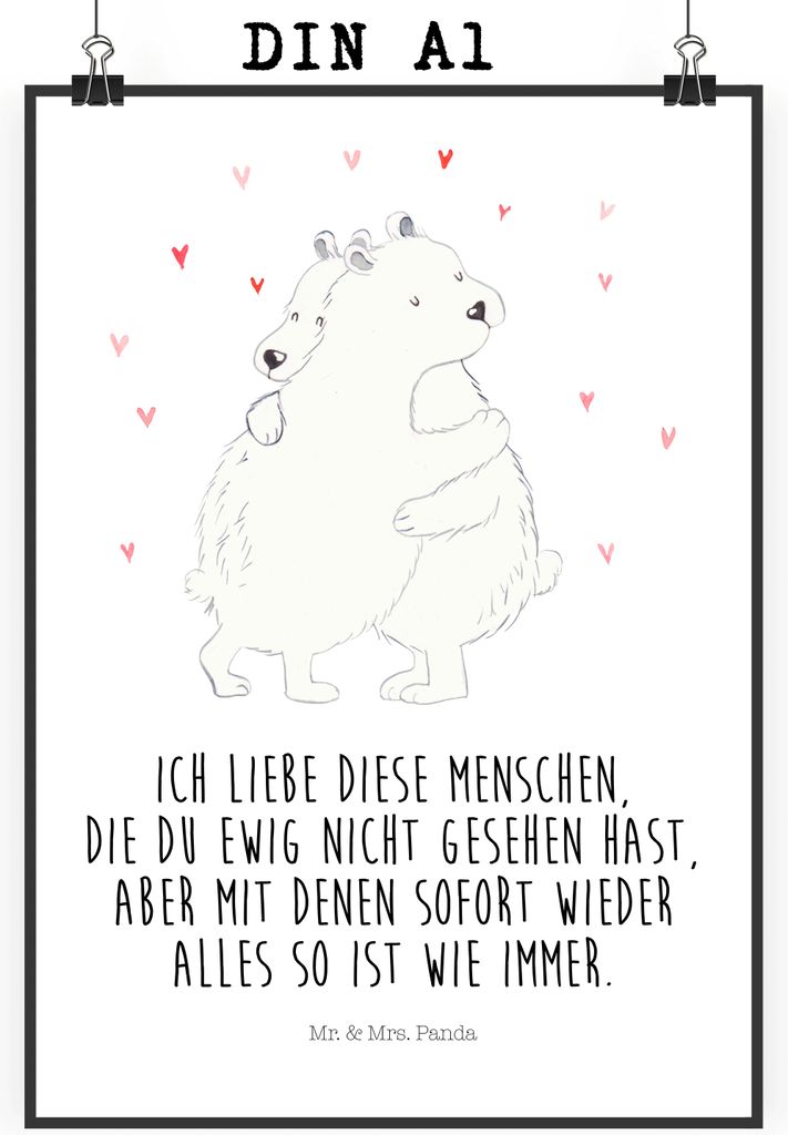 Mr. & Mrs. Panda Bild Eisbär Umarmen DIN A1 - Weiß - Geschenk, Wandbild, Lustige Sprüche, Plakat, Kunstdruck, Posterdruck, wanddeko
