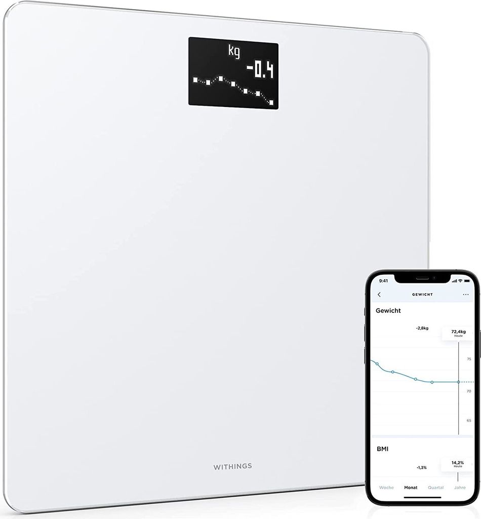 Withings Body WLAN-Personenwaage mit Gewichts- und Produktbild 