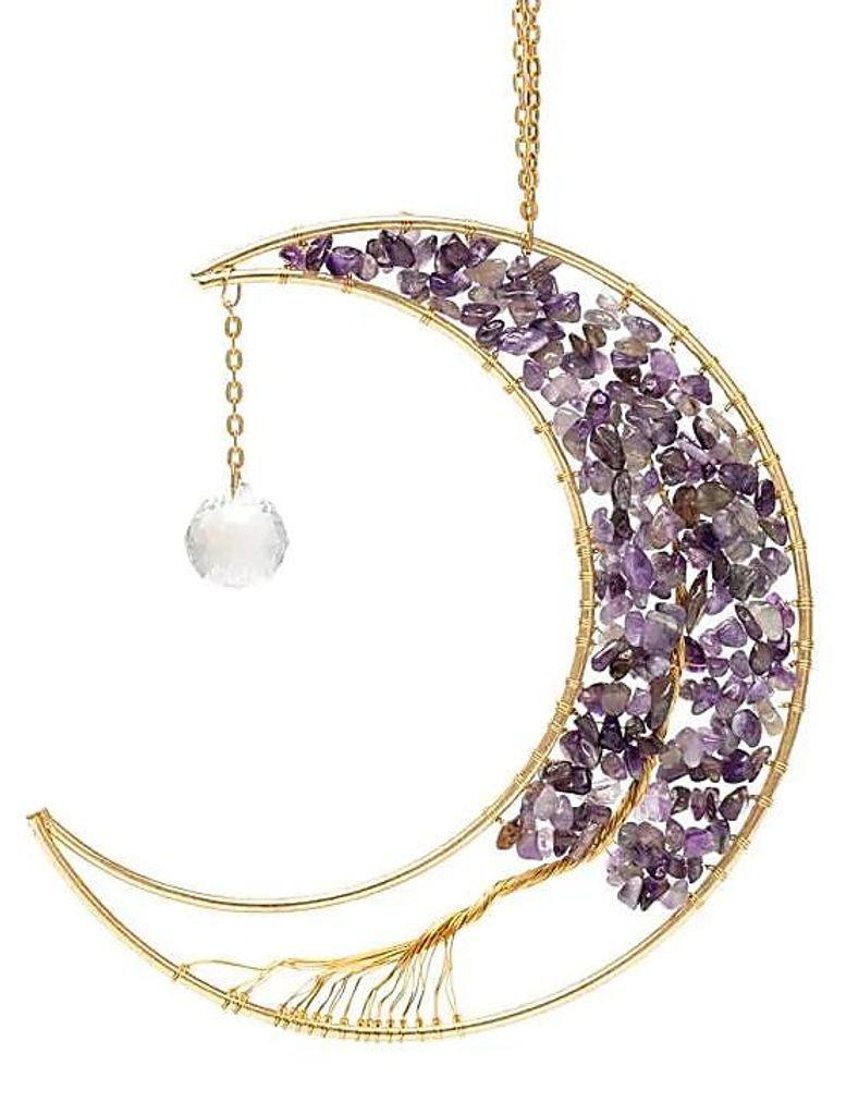Sonnenfänger Mond mit Amethyst und Lebensbaum – 28,5 x 16,5 cm