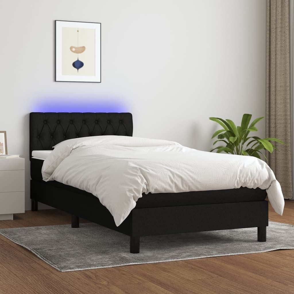 The Living Store Boxspringbett mit Matratze & LED Schwarz 90x200 cm Stoff