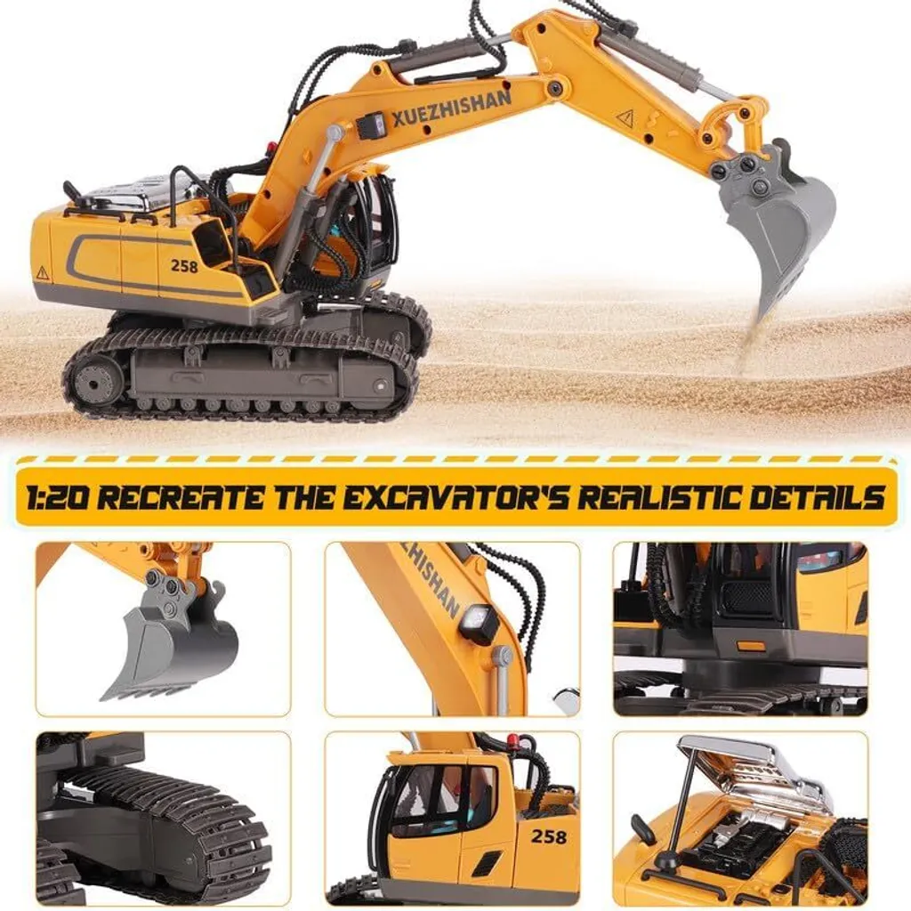 Pelleteuse RC rechargeable avec bras mobile, jouet de construction sonore - 4