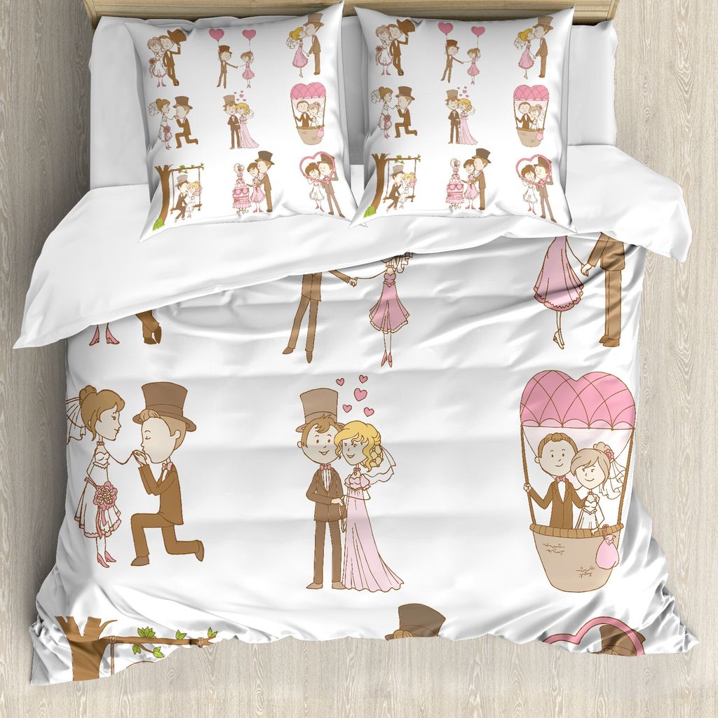 ABAKUHAUS Hochzeit Bettbezug, Wedding Set-Braut-Bräutigam, Milbensicher Allergiker geeignet mit Kissenbezügen, 155 cm x 220 cm - 80 x 80 cm, Brau...