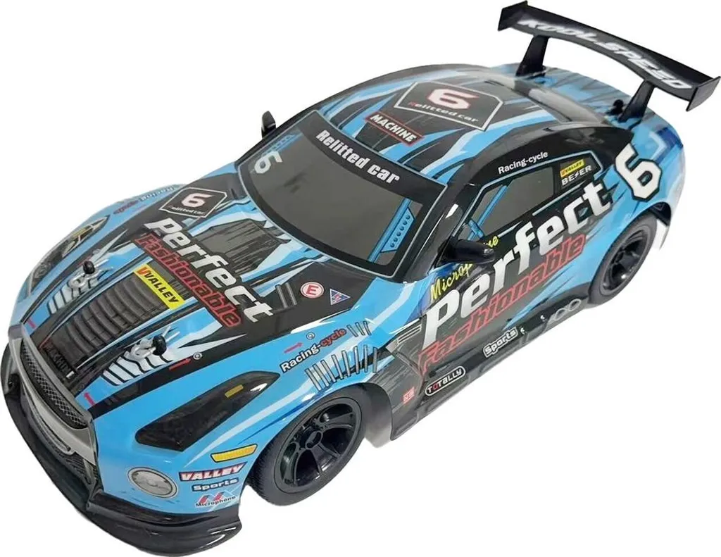 Grande voiture radiocommandée 1/10 bleue pour enfant - Véhicule de rue 8km/h