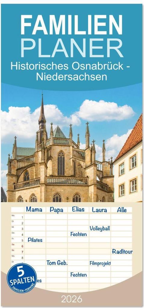 Familienplaner 2026 - Historisches Osnabrück - Niedersachsen mit 5 Spalten (Wandkalender, 21 x 45 cm) CALVENDO