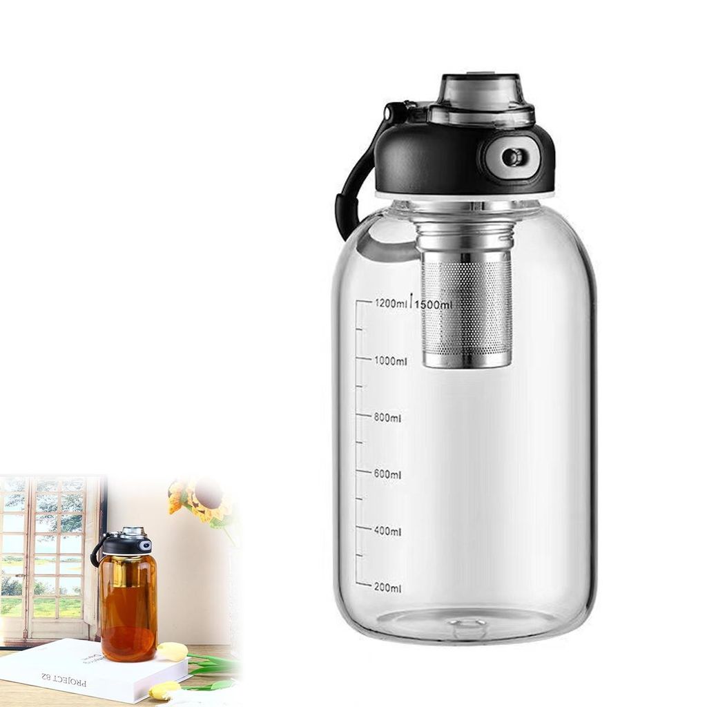 Trinkflasche 1500ml mit Teesieb und Tragetasche hitzebeständig auslaufsicher für Outdoor, Büro und Reisen