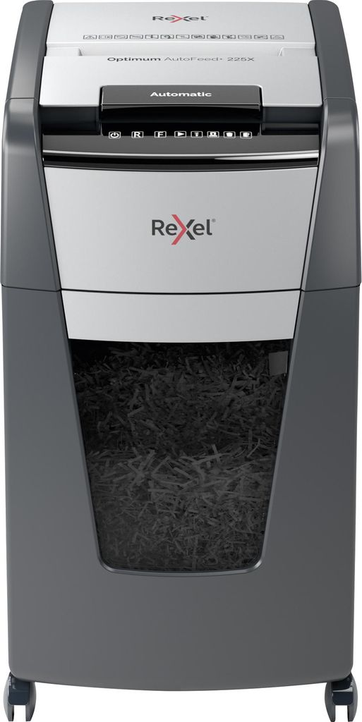 Rexel Optimum AutoFeed+ 225X Aktenvernichter mit Partikelschnitt P-4, 4 x 26 mm, bis 225 Blatt, schwarz