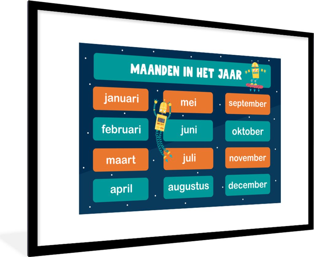 MuchoWow MuchoWow Gerahmtes Poster Kinderzimmer - Monate - Pädagogisch - Jungen - Mädchen - Kinder - Kinder 90x60 cm - Poster mit zchwarzem B...