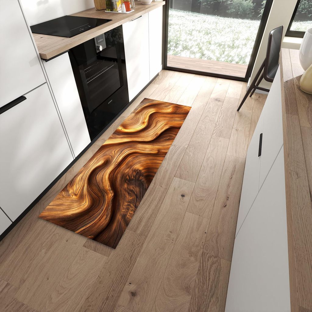 Küchenteppich 60x180cm rutschfest & abwischbar PVC Läufer - Holzstruktur