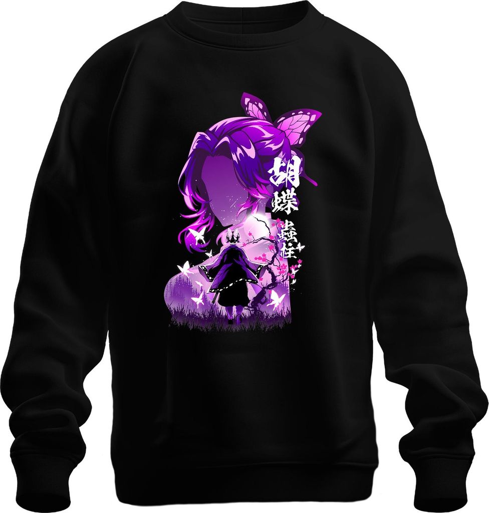 Kimetsu no Yaiba Shinobu Kocho Demon Slayer Schmetterling lila Uni Sweatshirt Pullover, Schwarz, XL