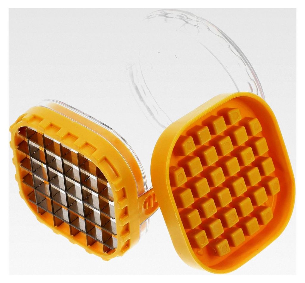 Manueller multifunktionaler Gemüse- und Obstwürfelschneider aus Edelstahl für Kartoffelchips und Bananen, gelb