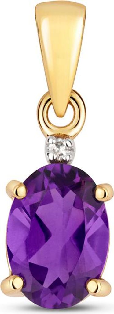 Funkelndes Feuer Klassischer 9 Karat (375) Gold Diamant Anhänger Brillant-Schliff H - PK mit Amethyst - 15mm*5mm; TRS35566