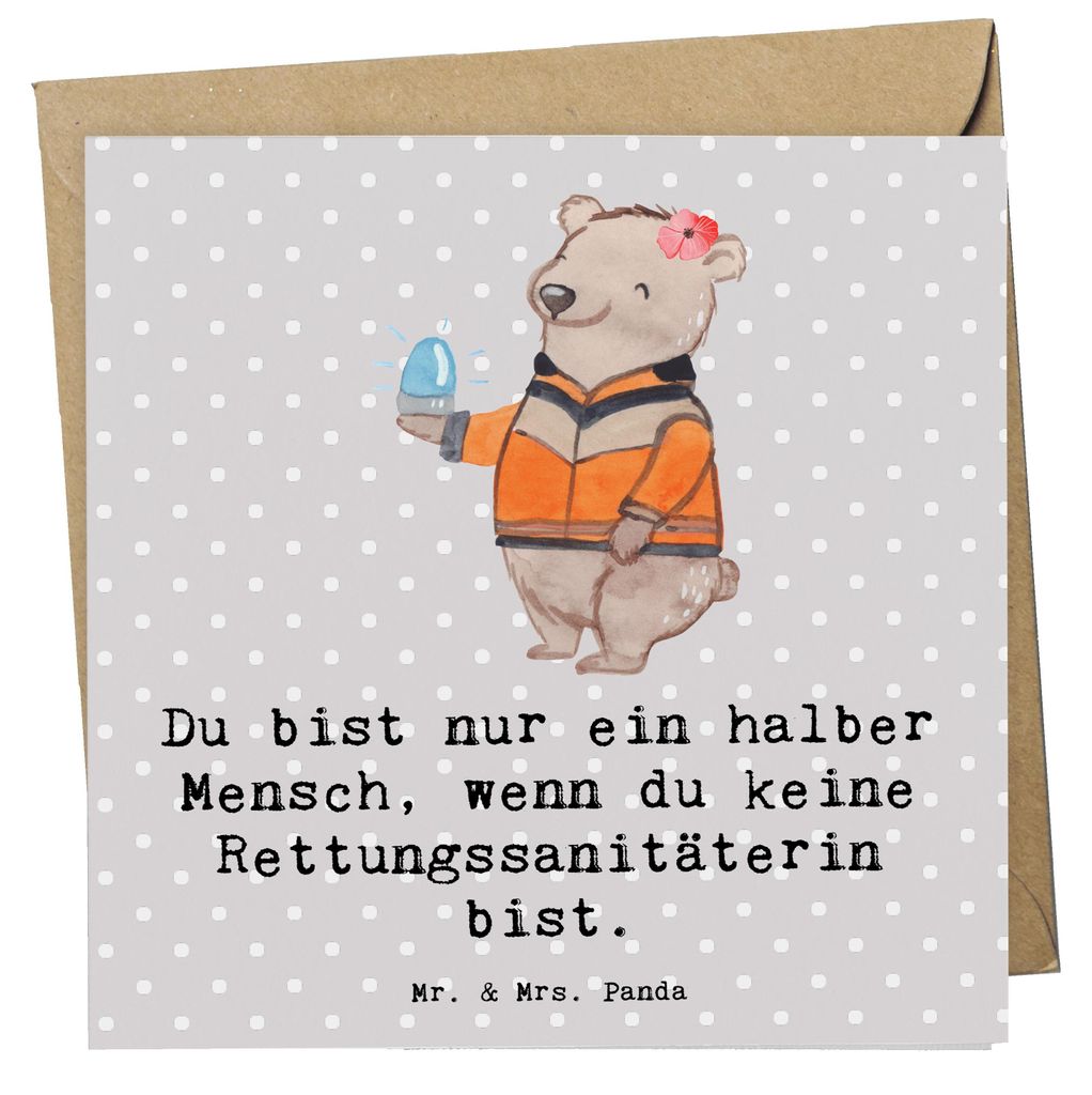 Mr. & Mrs. Panda Grußkarte Rettungssanitäterin Herz - Grau Pastell - Geschenk, anlasskarte, Klappkarte, faltkarte, doppelkarte, Glückwunschkarte