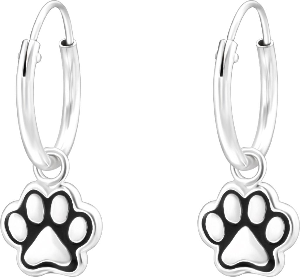 Creolen Ohrringe 925 Sterling Silber mit geschwärzter Hundepfote
