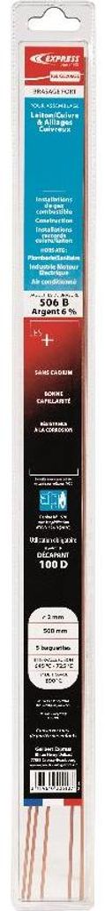 Lötstange EXPRESS ATG - Speziell für Gas - Silber 6% - Ø 2 mm x L500 mm - Blisterpackung mit 5 Stäben - GE206GE