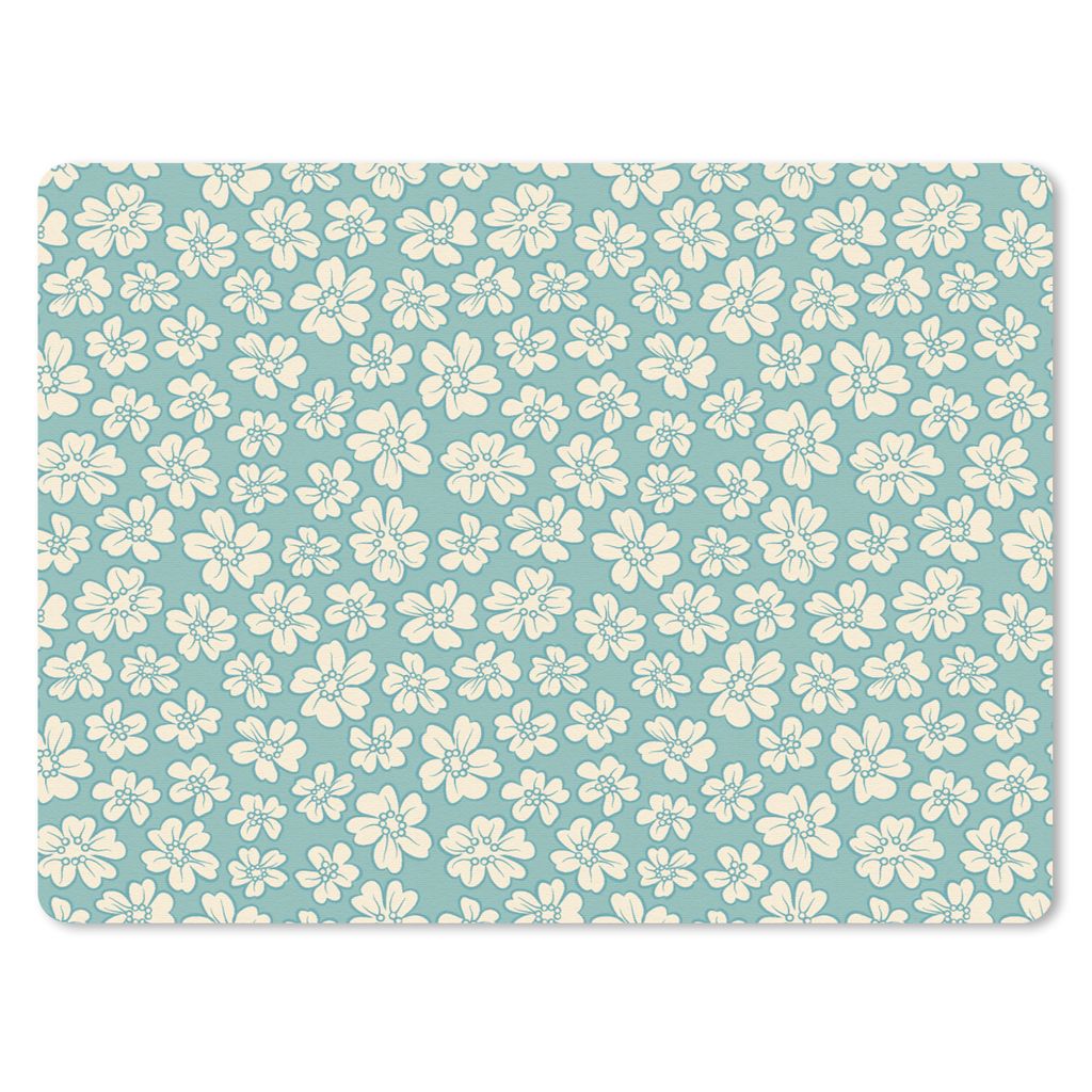 MuchoWow Mauspad Mousepad Blumen - Weiß - Vintage - Muster 40x30 cm - Mousepads - Maus Mat - Pad - Mausunterlage - Anti Rutsch
