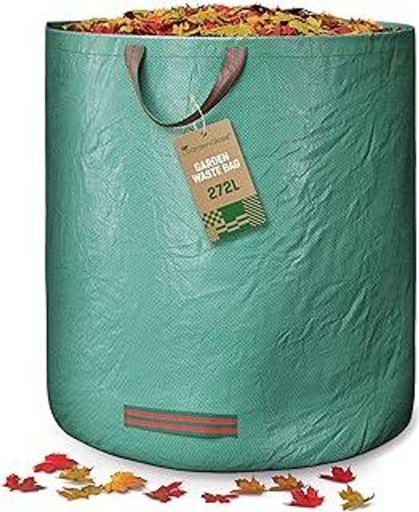 GardenGloss 1x Gartenabfallsack mit Griffen - 272L Gartensack Laubsack - UV-Stabil und Wasserabweisend - Wiederverwendbare und Stabile Gartensäcke