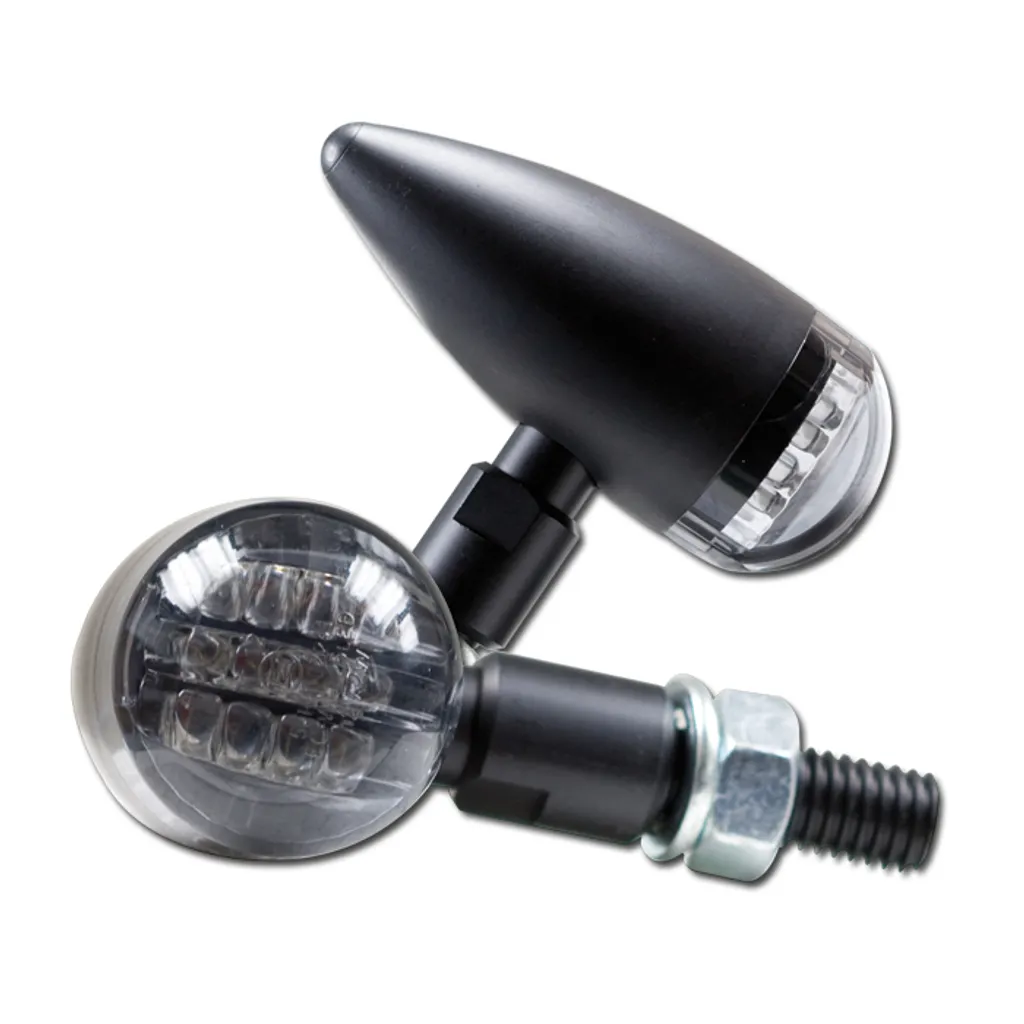 Clignotants LED Bullet Anti-Vibration Alu Noir Teinté pour Moto et Quad