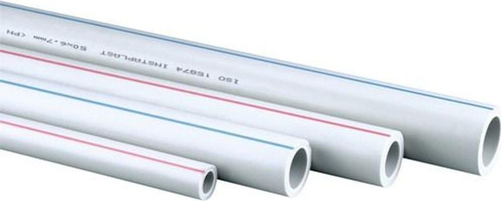Several white pipes of varying diameters are arranged diagonally against a white background.