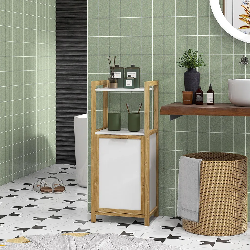 Rangement linge salle de bain en bambou : solution gain de place 40cm