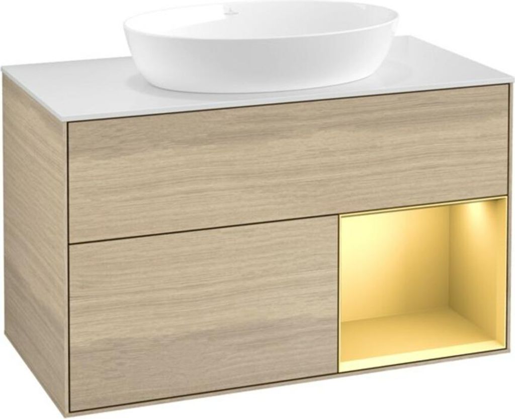 V&B Waschtischunterschrank Finion 100, Pl wh. m, Reg gol m Lac, Oa ven