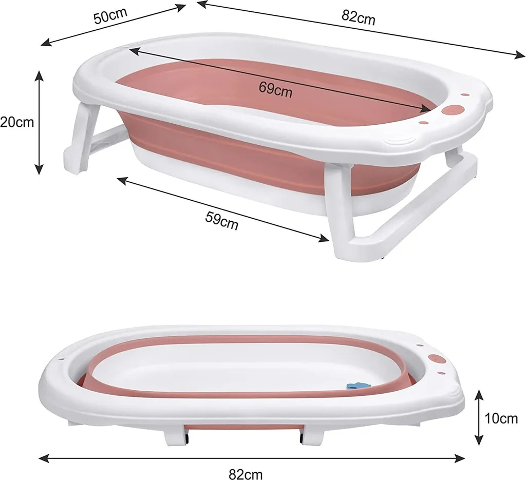 Baignoire Pliable Bébé avec Support de Bain et Trou de Vidange Rose - 2