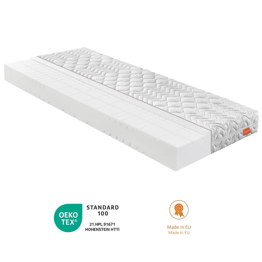 sleepling 190156 Innovation 400 Gelschuim matras, omkeerbare handgrepen, hardheid 2,5 tot 100 kg, Made in EU, Ökotex, wasbaar op 60 graden, 90 x 200 cm, wit