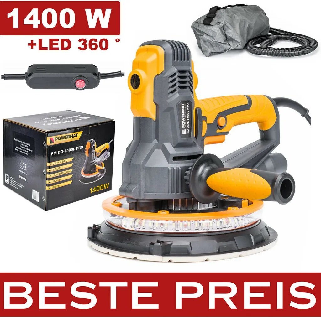 Levigatrice per Muri POWERMAT 1400W PM-DG-1400L-PRO | LED & Aspirazione